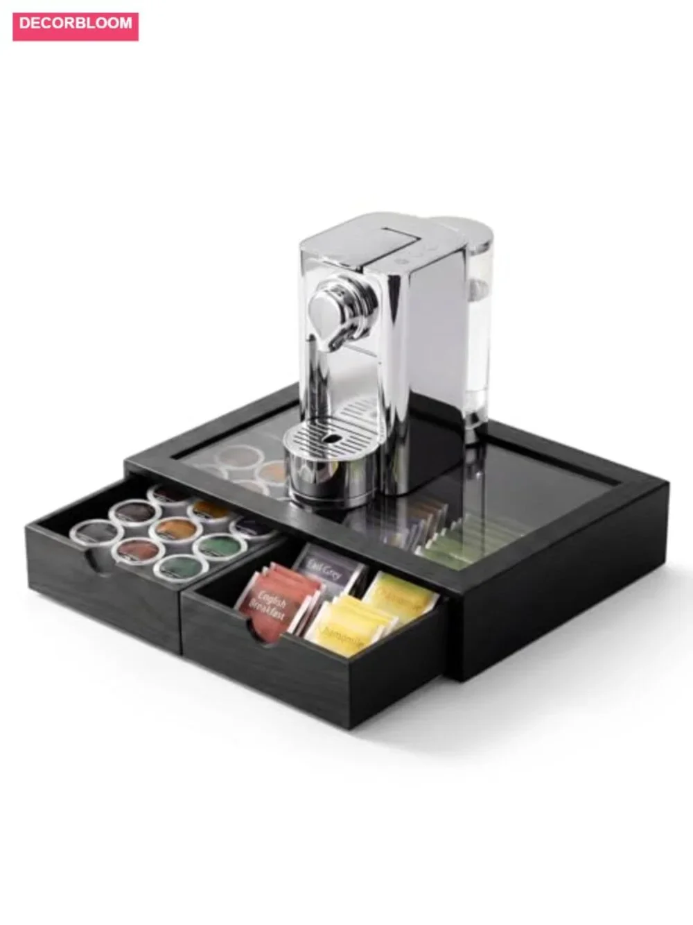 Wooden Coffee Pod Holder with Acrylic Lid, 2 Drawers, Large Capacity